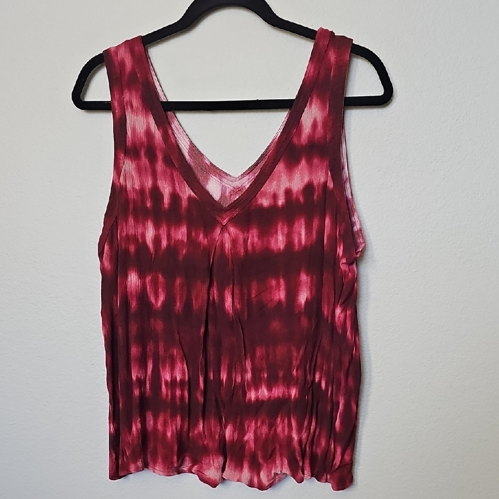 Torrid Boho Plus Size Burgundy Wine Crinkle Gauze Tie-Dye Tank Top Size 1X - Picture 7 of 9